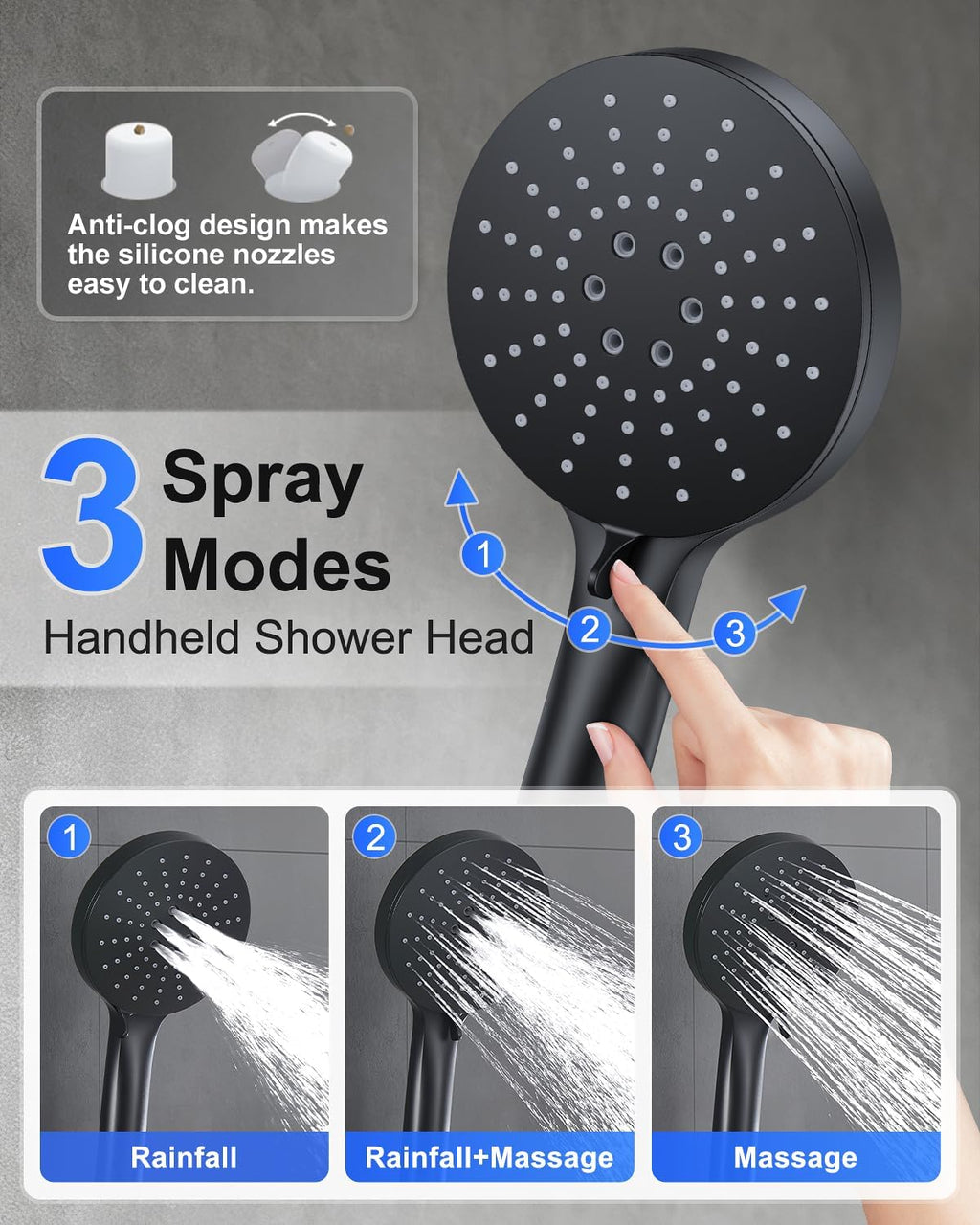 Iriber Shower System with Handheld Spray,Bathroom Round Dual Shower Heads Faucet Set with Push Button Diverter, Matte Black Shower Mixer Valve Trim Kit (Valve Included)