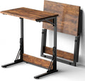 Tatub 24' Folding C Shaped End Table Set of 2, Small Sofa Side Laptop Desk, Couch TV Tray Table for Living Room, Bedroom, Rustic Brown