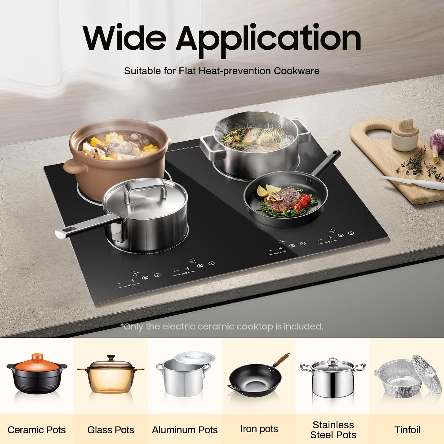 3000W Electric Cooktop with 4 Power Boost Burners 110V 9 Power Levels Electric Stove with LED Display & Child Safety Lock for immer Steam, Slow Cook, Fry