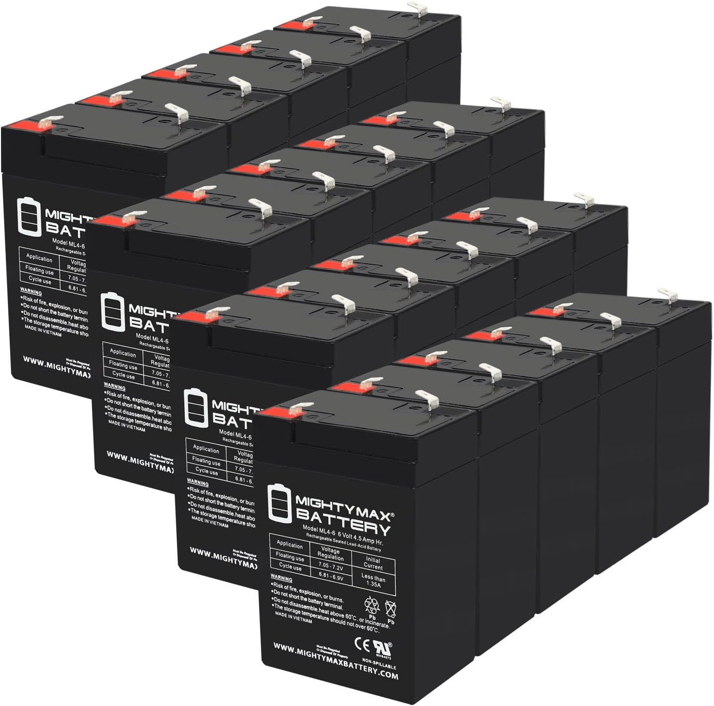 ML4-6 - 6 Volt 4.5 AH SLA Battery - Pack of 20