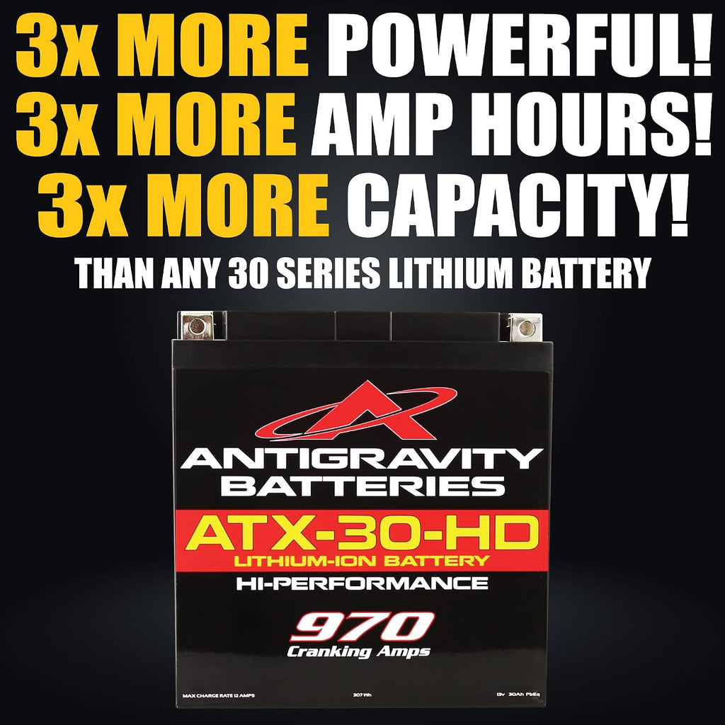 Antigravity ATX30-HD Lithium Motorcycle Battery 12V, 970 CA, 24Ah (48Ah PbEq), YTX30 Replacement, Heavy Duty Battery for Touring Bikes, UTV, ATV