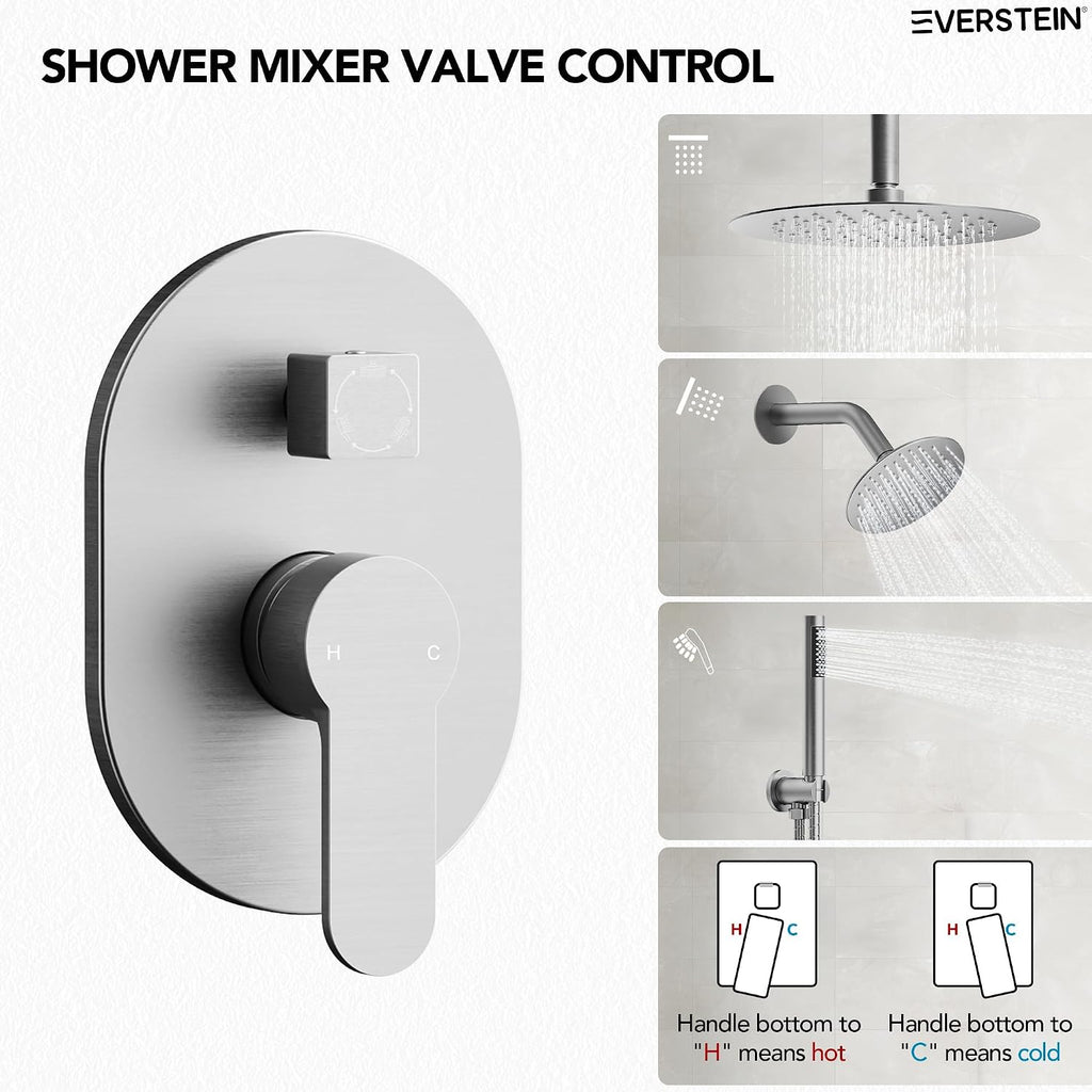 Ceiling Mount 10' High-Pressure Rainfall Shower Faucet, Dual Rainfall Shower Head System with Valve (Brushed Nickel)