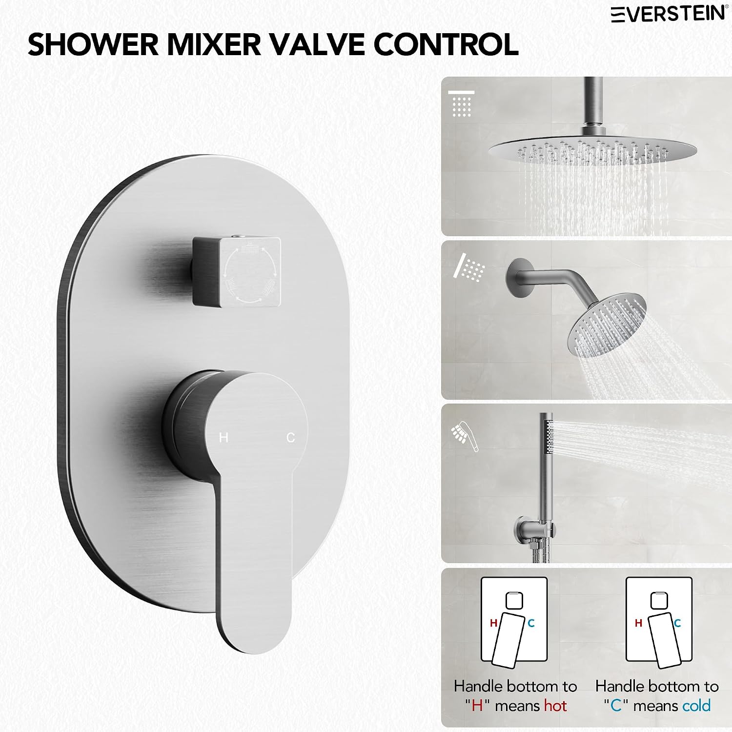 Ceiling Mount 10' High-Pressure Rainfall Shower Faucet, Dual Rainfall Shower Head System with Valve (Brushed Nickel)
