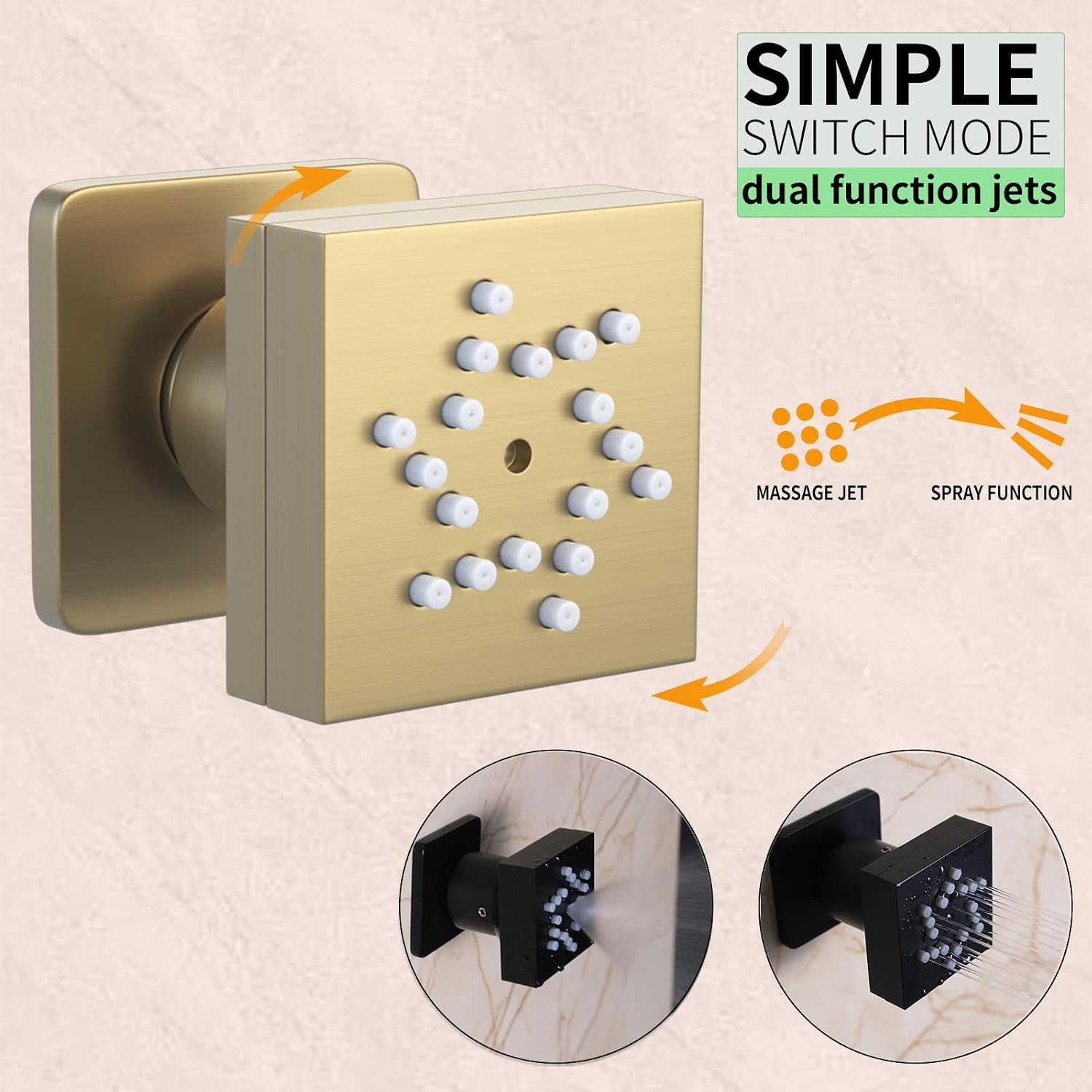 Brushed Gold Digital Display Shower System with 16X24 inch Ceiling Mounted Shower Head(Rain&Waterfall Modes), with Handheld Spray and 6 PCS Dual Modes Body Jet