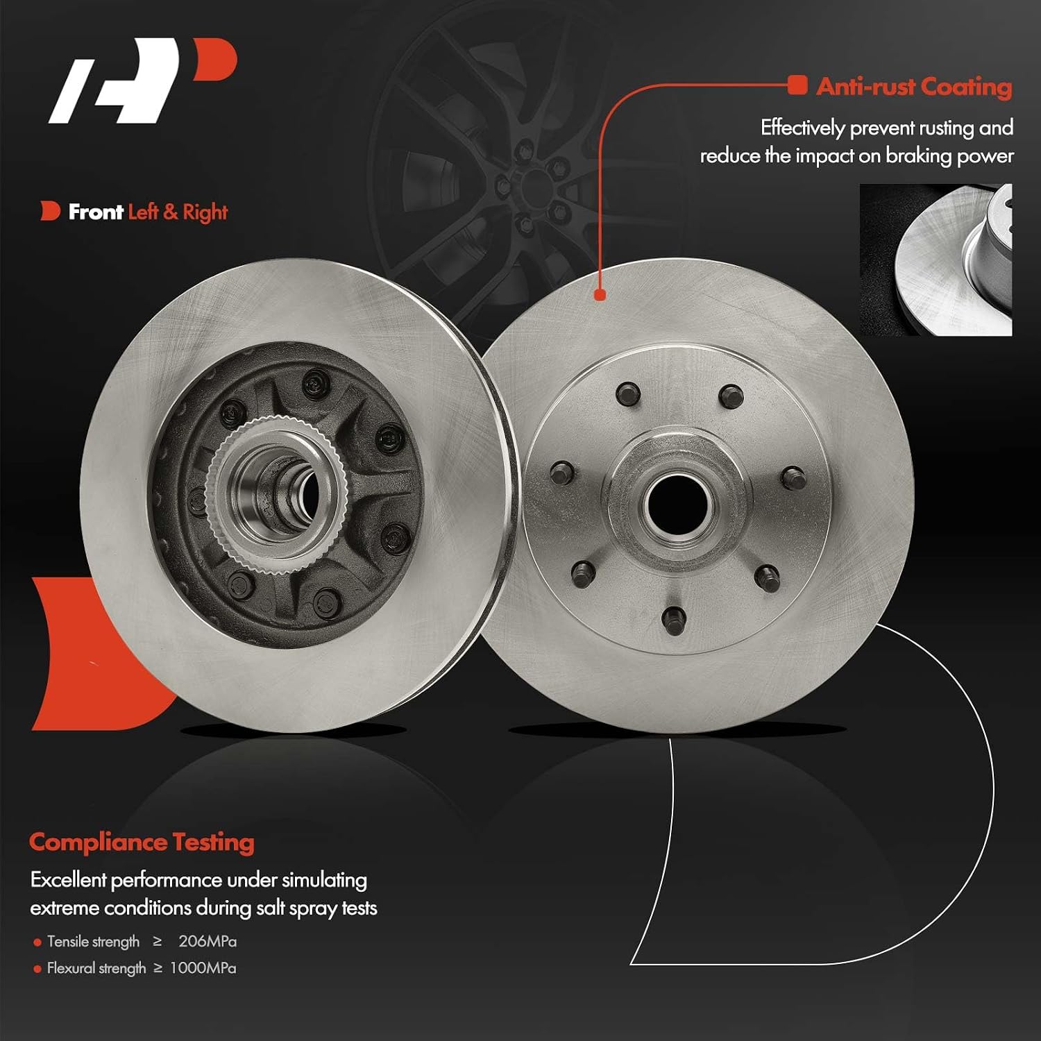 A-Premium Front Vented and Rear Solid Disc Brake Rotors + Ceramic Pads Kit Compatible with Select Ford Models - F-150 2000-2003, F-250 1997-1999, F-150 Heritage 2004-2004, 12-PC Set