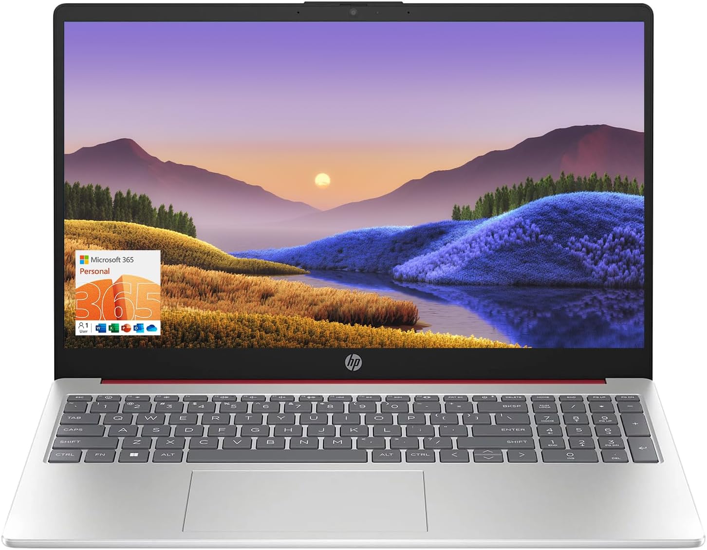 HP 15.6' Portable Laptop (Include 1 Year Microsoft 365), HD Display, Intel Quad-Core N200 Processor, 4GB RAM, 128GB Storage, Wi-Fi 5, Webcam, HDMI, Numeric Keypad, Windows 11 Home, Red