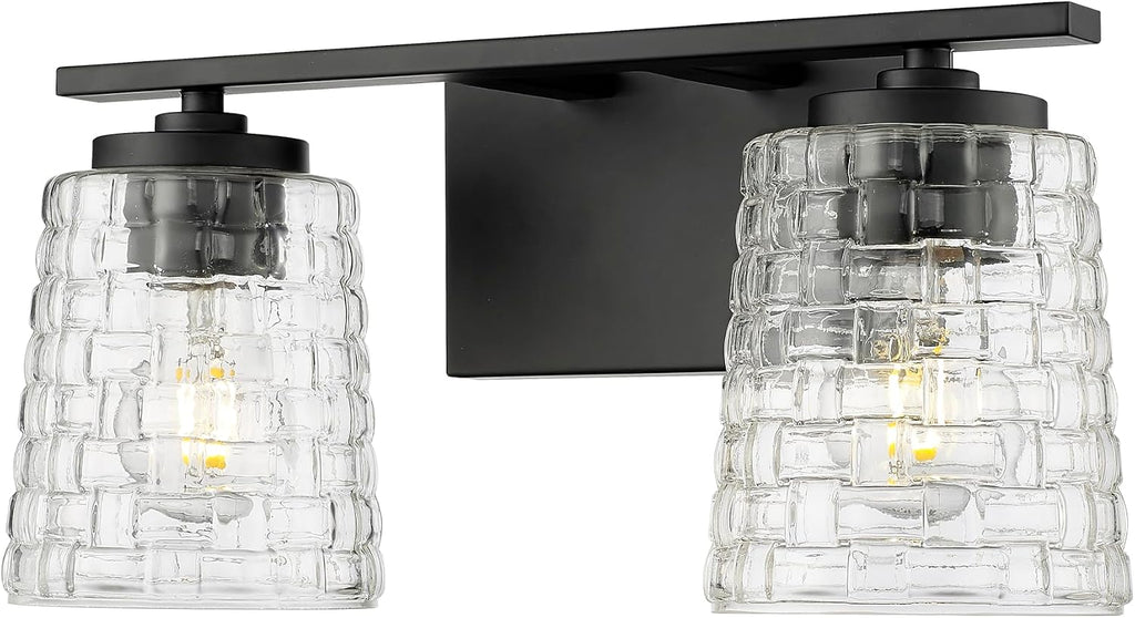 ML Lighting | Saben Collection | 22102-MB | Indoor 2 Light Vanity in Matte Black with Clear Woven Lattice Glass Shade | Elegant and Versatile Design for Any Bathroom