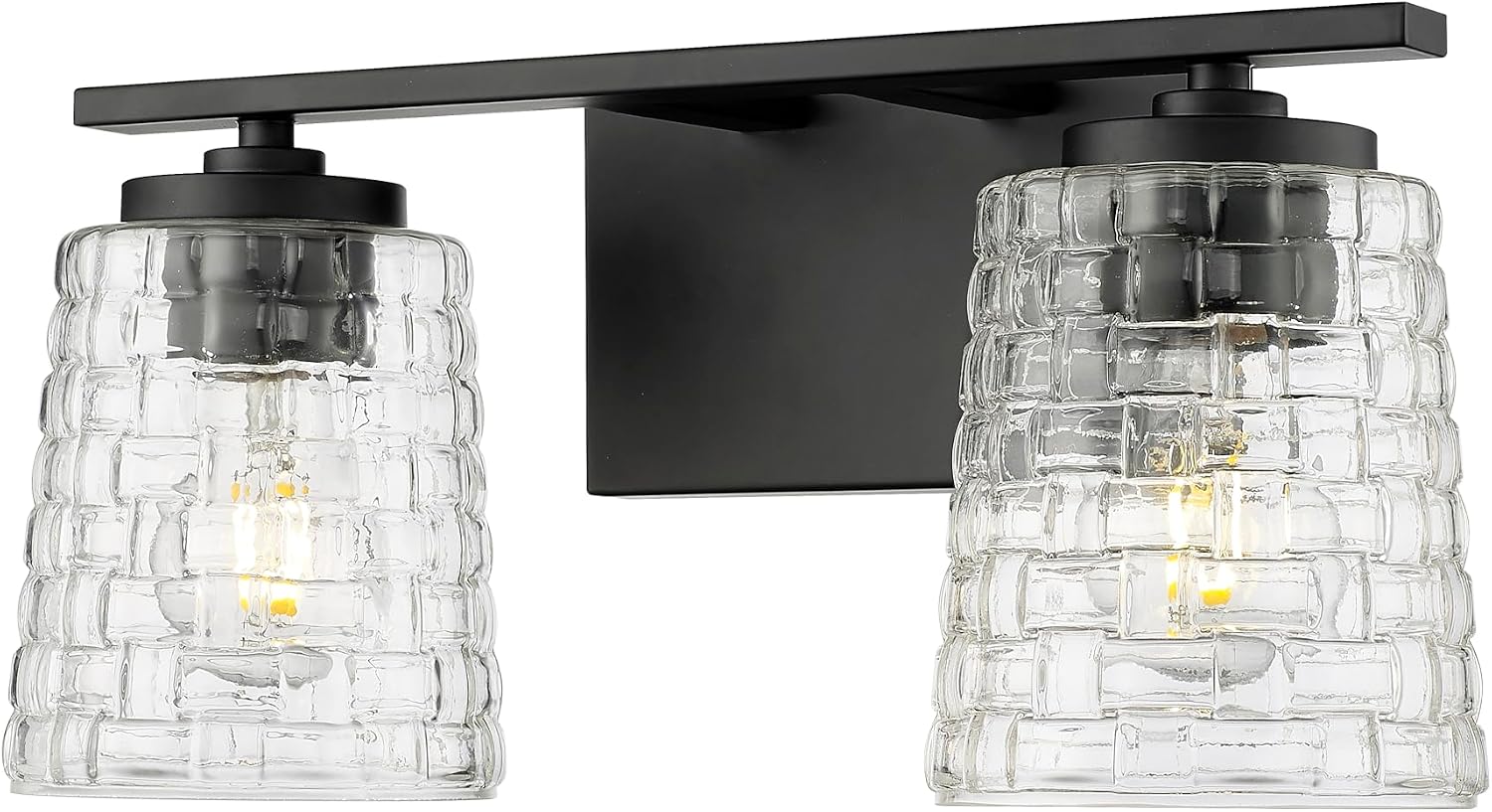 ML Lighting | Saben Collection | 22102-MB | Indoor 2 Light Vanity in Matte Black with Clear Woven Lattice Glass Shade | Elegant and Versatile Design for Any Bathroom