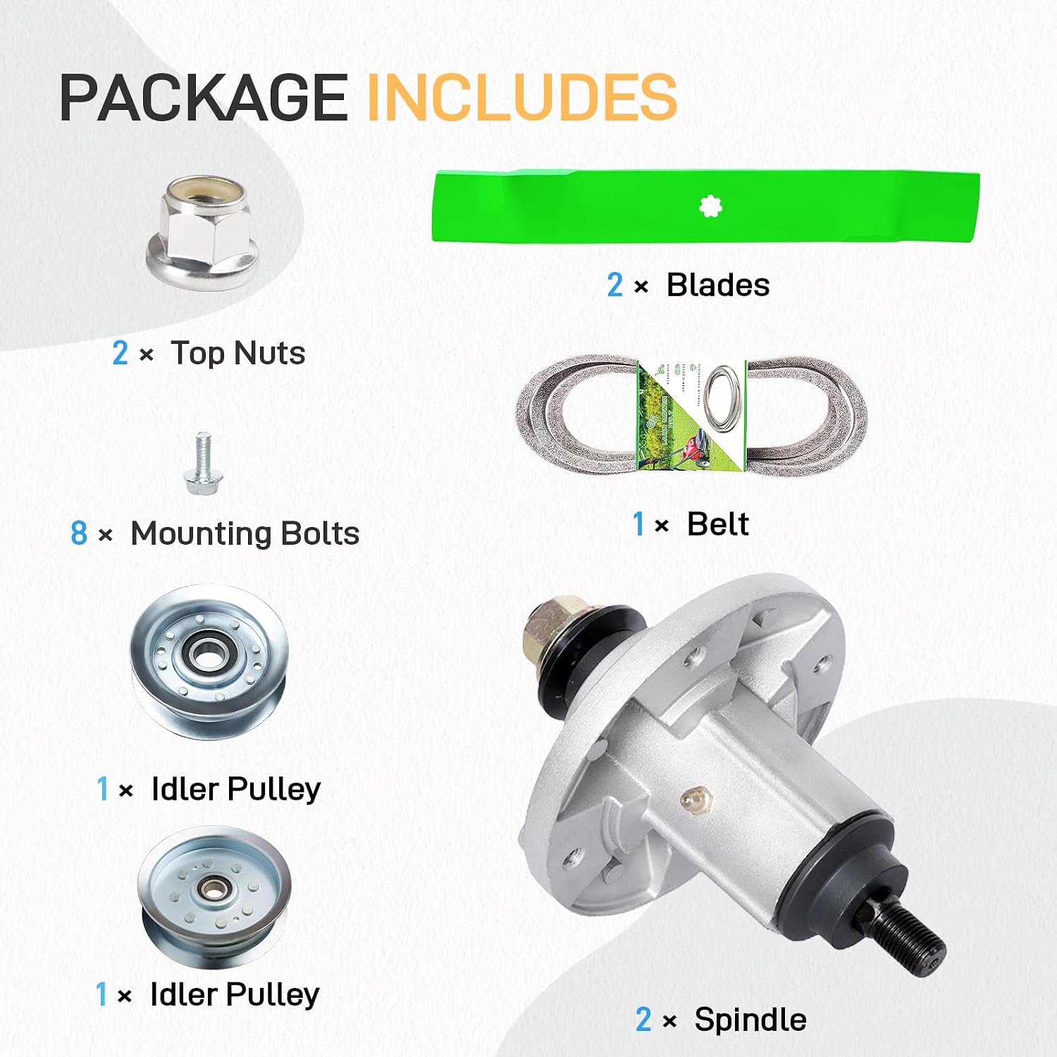 42 inch Mower Rebuild Deck Kit for John Dee re E140 E160 Includes 2 Spindle GY20867 AUC15811 2 Blade AM141033 1 Be lt GX20072 2 Idler GY20110 GY20067
