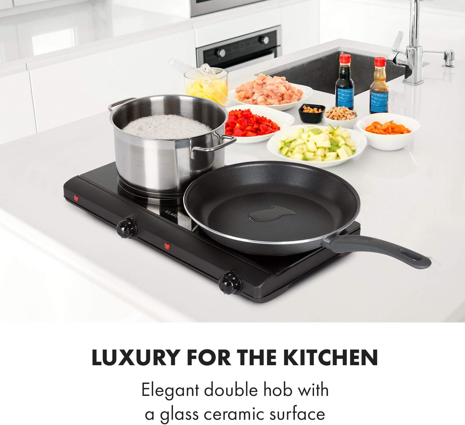 Klarstein 2 x 2400 W built-in ceramic hob, 2-burner hob, ceramic hob, ceramic hob, ceramic hob, stainless steel electric hob
