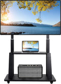 Mobile TV Stand on Wheels for 42-86 Inch Flat/Curved LED/LCD/OLED Rolling TV Cart Height Adjustable Heavy Duty Floor Portable TV Stand with Wheels with Laptop DVD Shelf Holds up to 220lbs