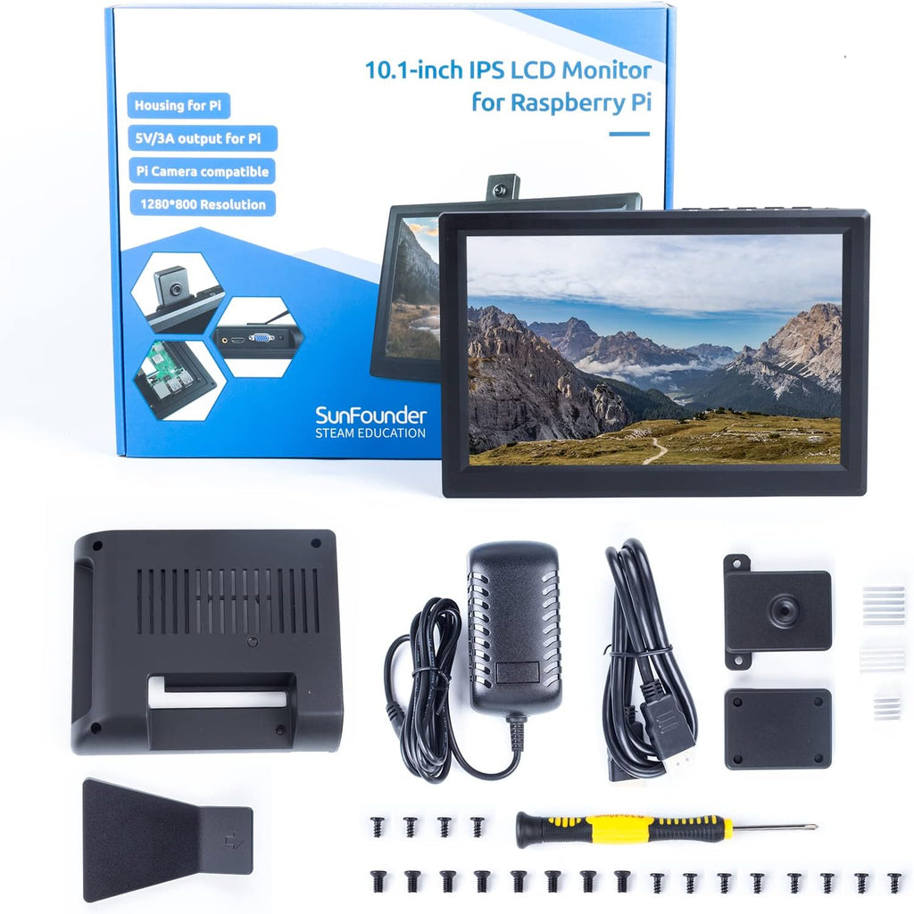 SunFounder 10.1'' IPS Display for Raspberry Pi - 10.1 Inch Portable Laptop Monitor, 1280*800 Resolution, Cooling Fan (Non-Touch)
