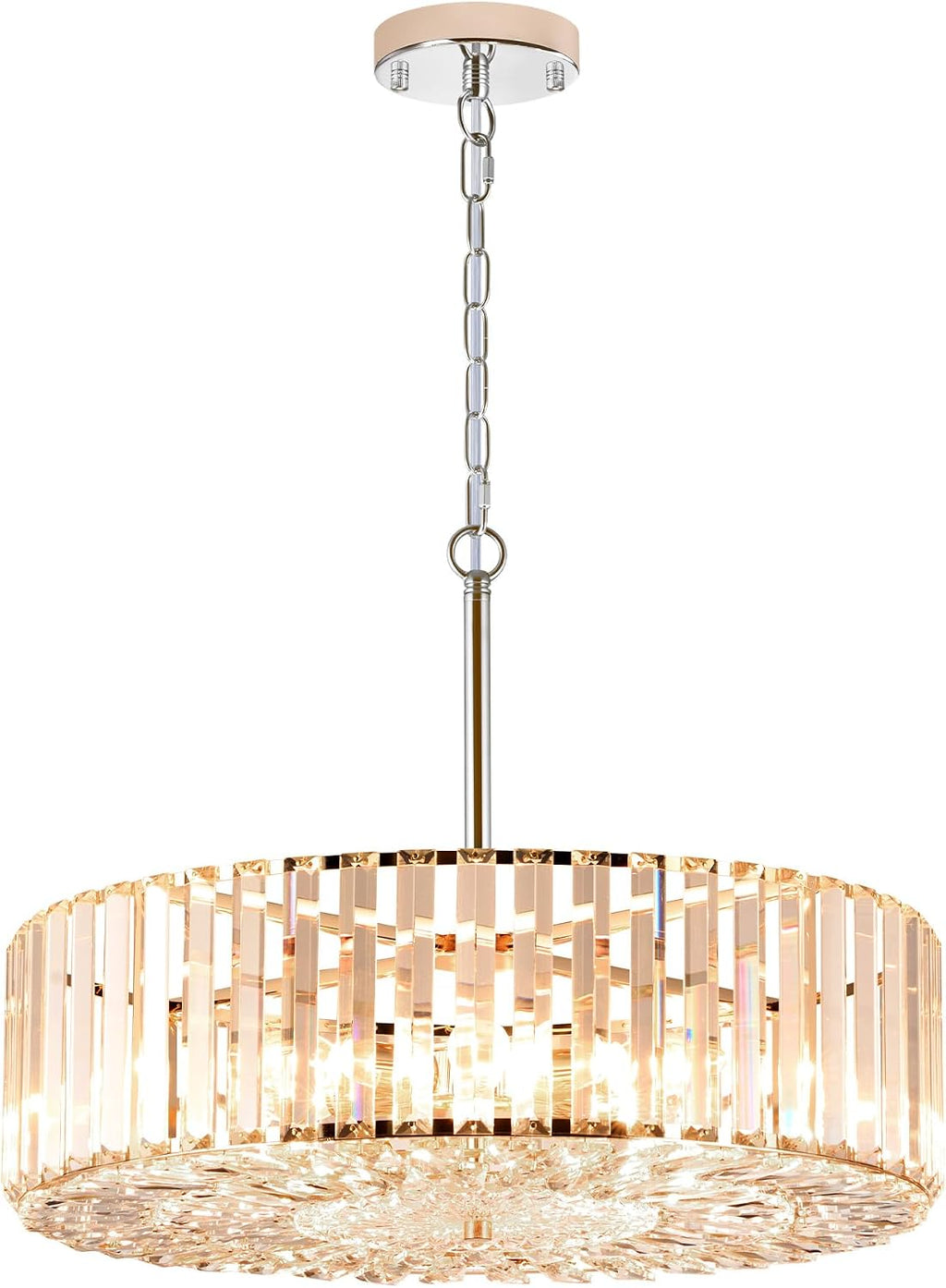 VONLUCE Cystal Ceiling Light Fixture, 6-Light Semi Flush Ceiling Light with Crystal Prisms, 21 in. Chandelier for Dining Room Bedroom Entryway, Kitchen, Nickel Metal Canopy, ETL Certificated