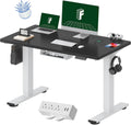 FLEXISPOT EN2 Whole-Piece Standing Desk with Clamp Power Strip, 48 x 24 Electric Stand Up Height Adjustable Desk with Cable Management (White Frame + 48' Black Top, 2 Packages)