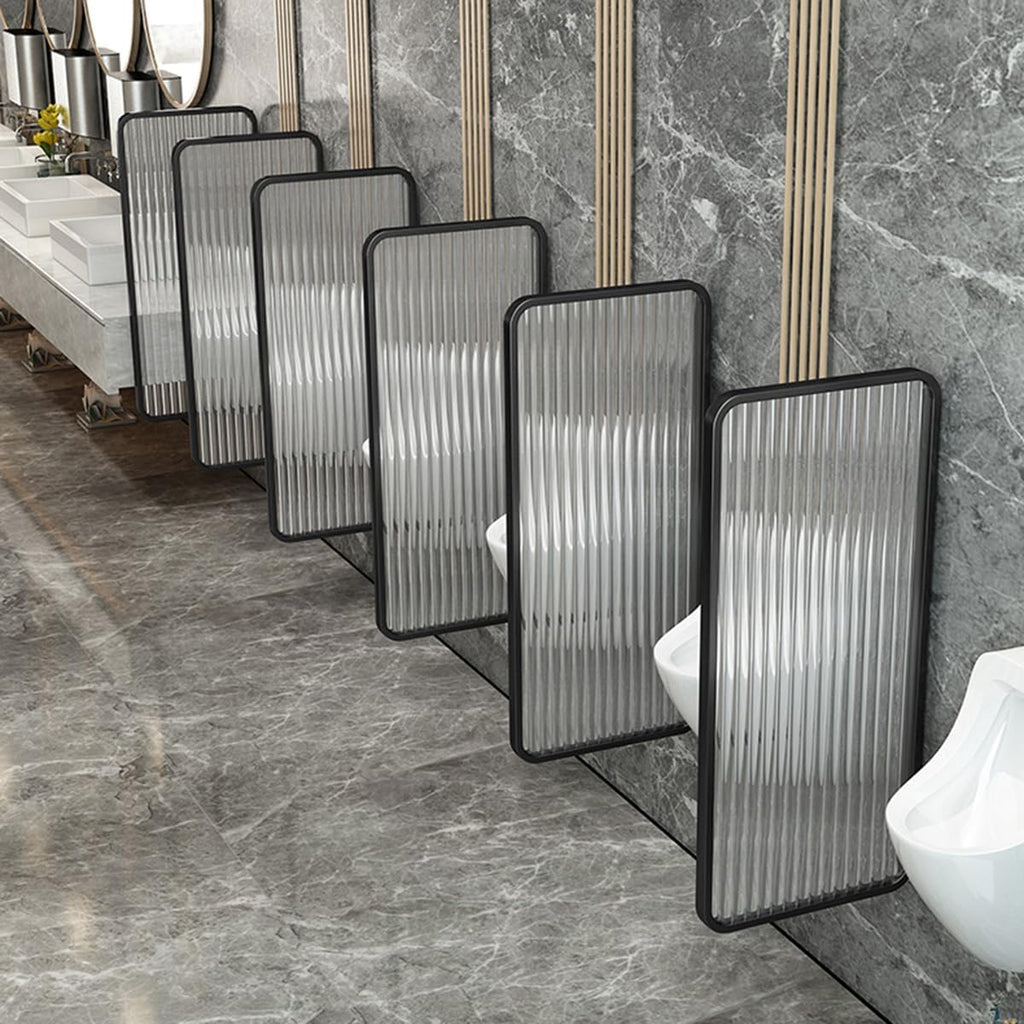Urinal Privacy Screen Toilet Partition, Wall-Mounted Wrought Iron Tempered Glass Urinal Barrier Divider Partition for Public Space, Bathroom, Hotel,Black