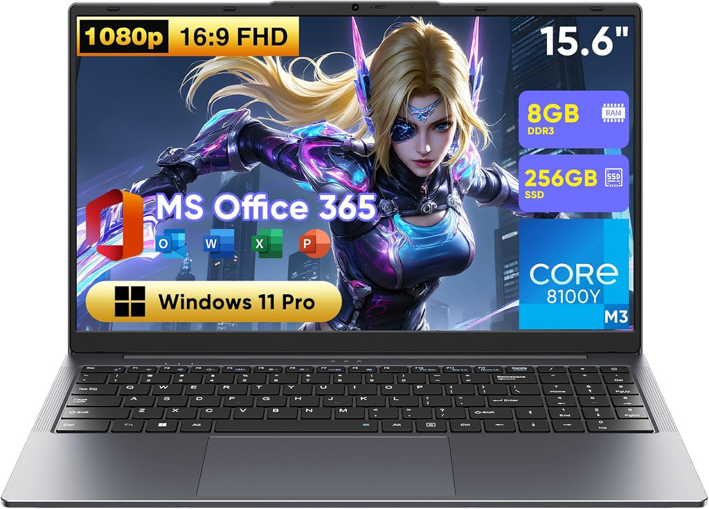 15.6' Laptop Computer 2-in-1,Win 11 Pro 8GB RAM 256GB SSD Core m3 8100Y(up to 3.40 GHz),MS Office 365 Ultra-Thin,FHD Touchscreen, Wi-Fi 5, BT5.1, RJ45,Backlit Keyboard (8GB RAM 256GB SSD)