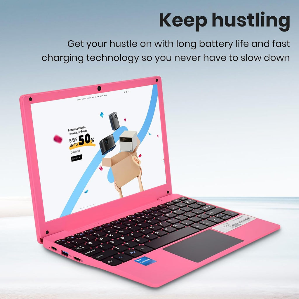 Portable Mini Education Laptop Computer with Celeron N4000 CPU 8GB RAM 256GB SSD HD IPS Screen, Laptop Computer for Learning, Office Work (Red)