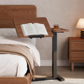 Solid Wood Overbed Bedside Table with Wheels, Tilting Adjustable Hospital Bed Table Over The Bed, Medical Mobile Laptop Stand, Rolling Standing Desk for Hospital and Home Use(Walnut)