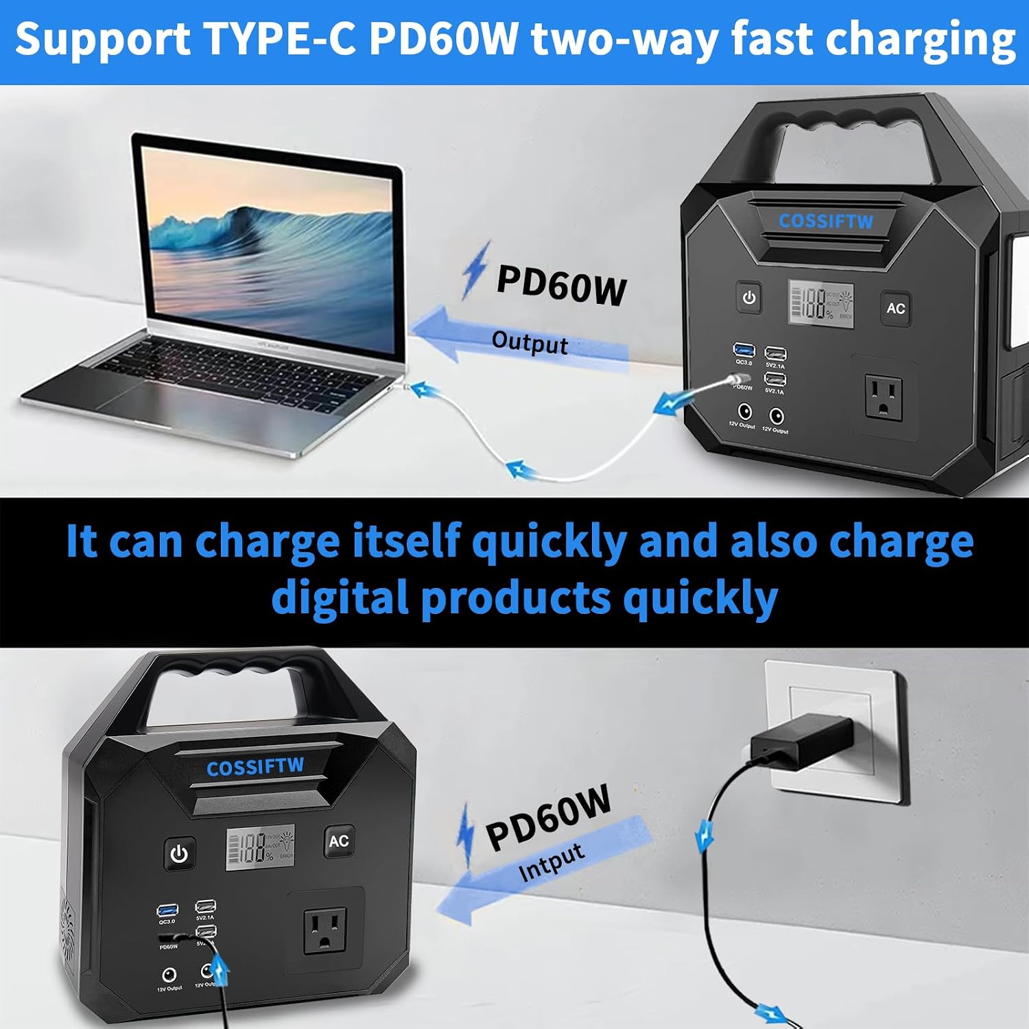 10000A Heavy Duty Jump Starter AC 200W Generator 130wh Jump Booster PD 60W Two-Way Fast-Charging The Most Multi Functions & Heavy Duty Jump Starter (Apply for All Cars & Trucks)