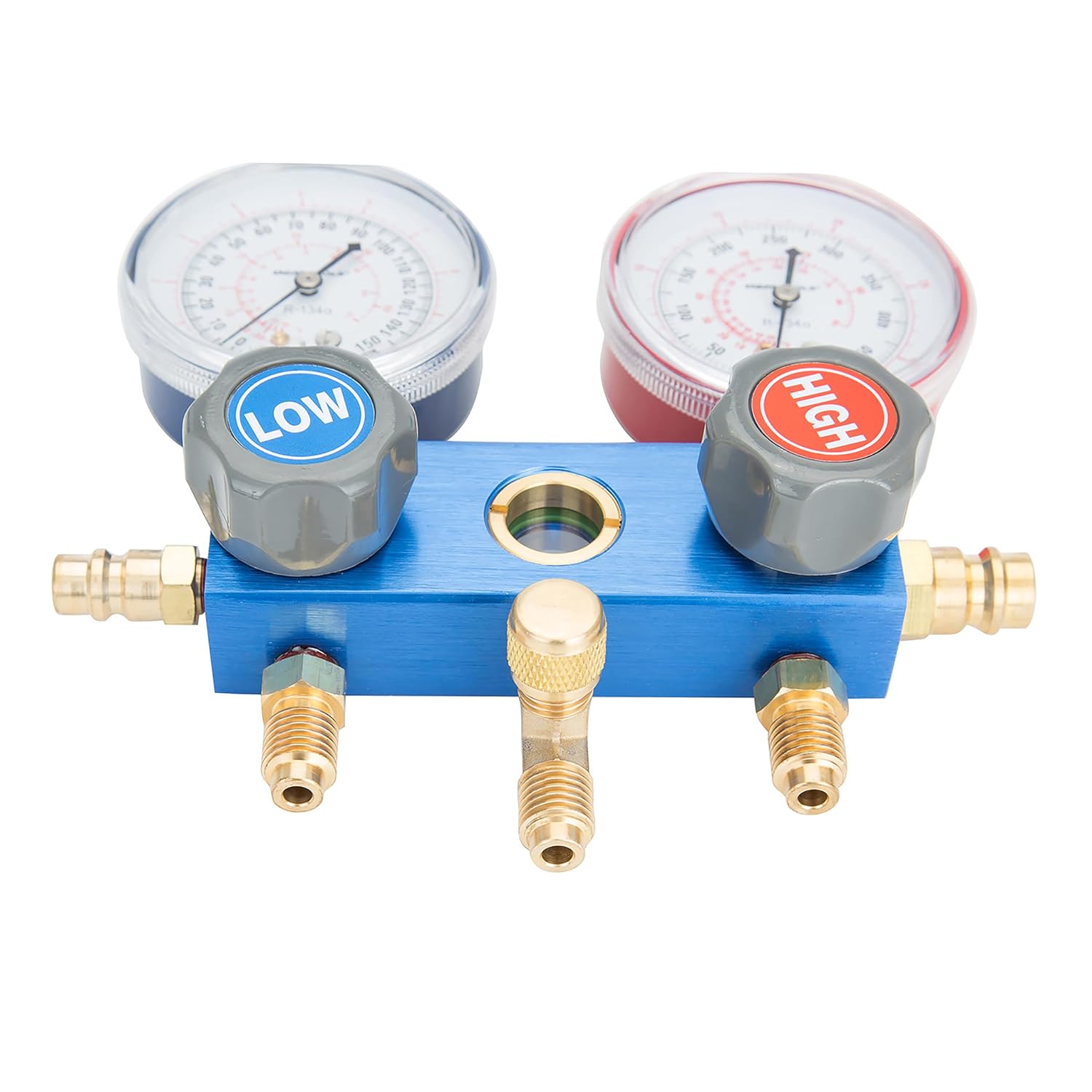 OEMTOOLS 24527 R134a Manifold Gauge Set, Automotive AC Manifold Gauge Set, Diagnostics and Refrigerant Charging, Extruded Aluminum Body, 72' Hoses, 2-3/4' Large Gauges, Manual Couplers