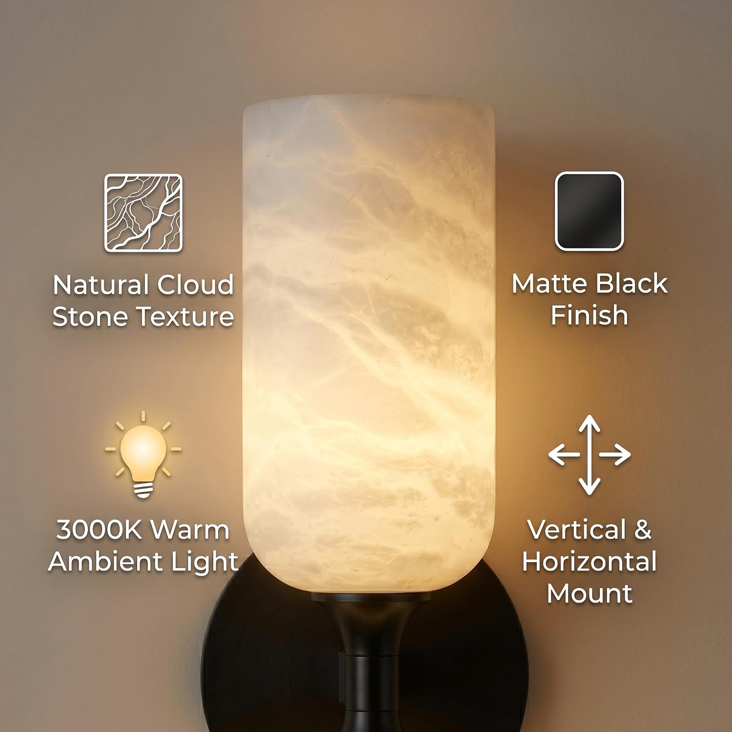 14in Modern Spanish Natural Marble Bathroom Vanity Sconces, Alabaster Wall Sconces Set of Two, Black Alabaster Sconce Wall Lighting, Black Wall Light Fixtures Decor