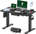 FLEXISPOT EN2 Whole-Piece Standing Desk with Clamp Power Strip, 48x24'' Electric Stand Up Height Adjustable Desk with Cable Management (Black Frame + 48' Black Table Top)