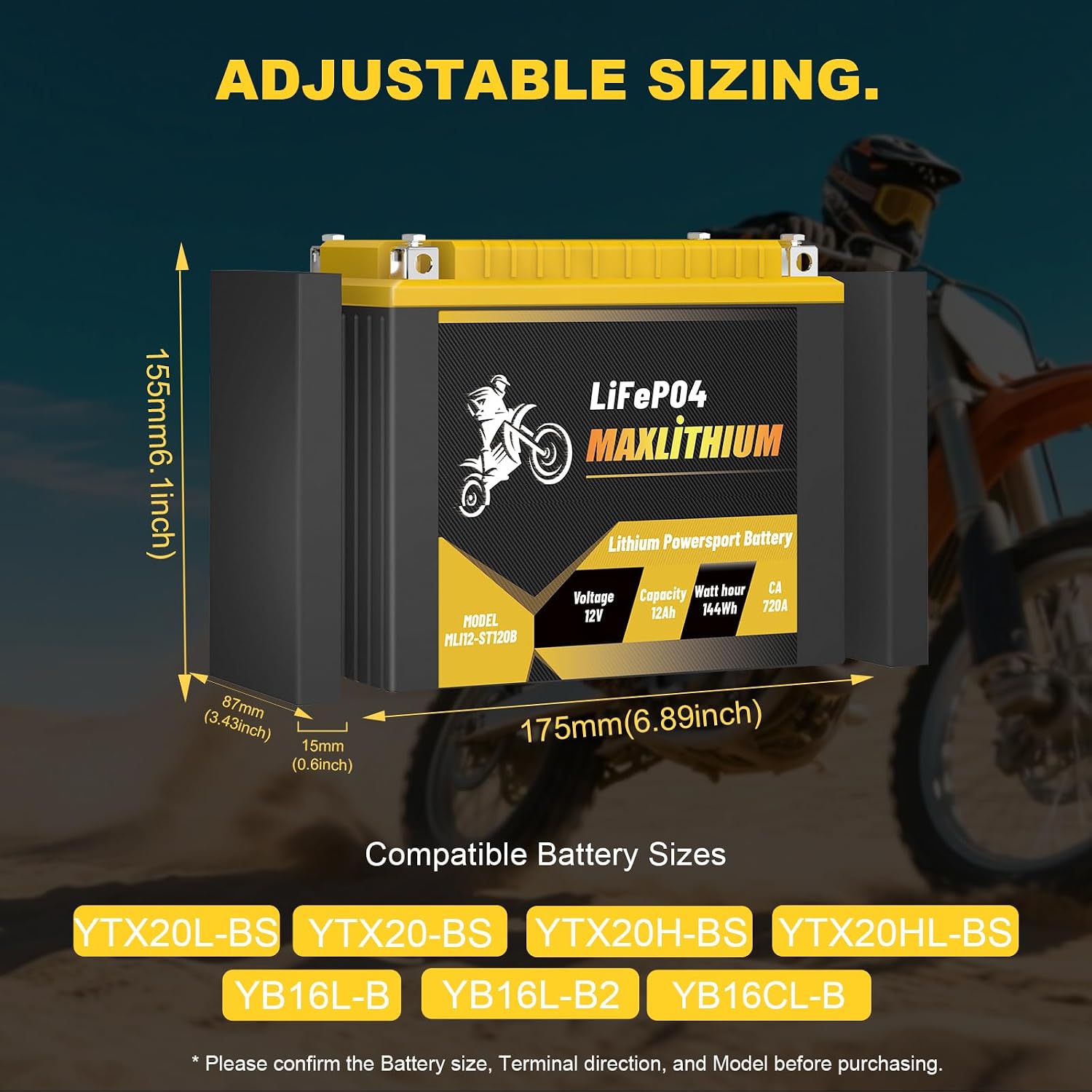 YTX20L-BS/YTX20-BS 12V 12Ah 720A Lithium Powersports Battery with Smart BMS, YTX20H-BS/YTX20HL-BS, Compatible ATV, UTV, Moped, Snowmobile, 4 Wheeler, Lawn Mower, and Generator Battery, motorboat