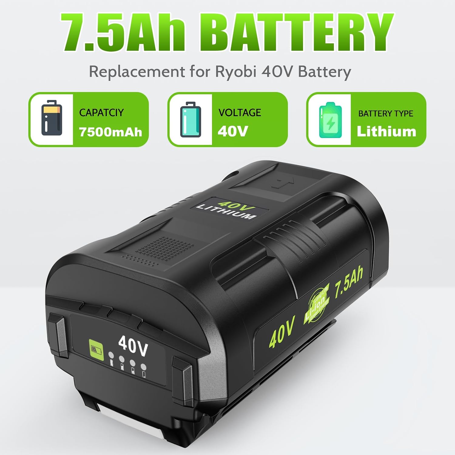 7.5Ah Replacement for Ryobi 40V Battery and Dual Charger Combo Compatible with Ryobi 40V Lithium Battery OP4040 OP4026 OP40601 OP4050A OP4030 OP4050 OP40201 OP40401 (2Battery+1Charger)