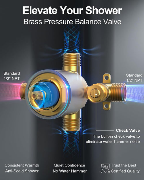 10' Shower Faucet Set with Valve, Wall Mounted Shower Head with High Pressure Handheld Sprayer & Slide Bar, Brushed Nickel