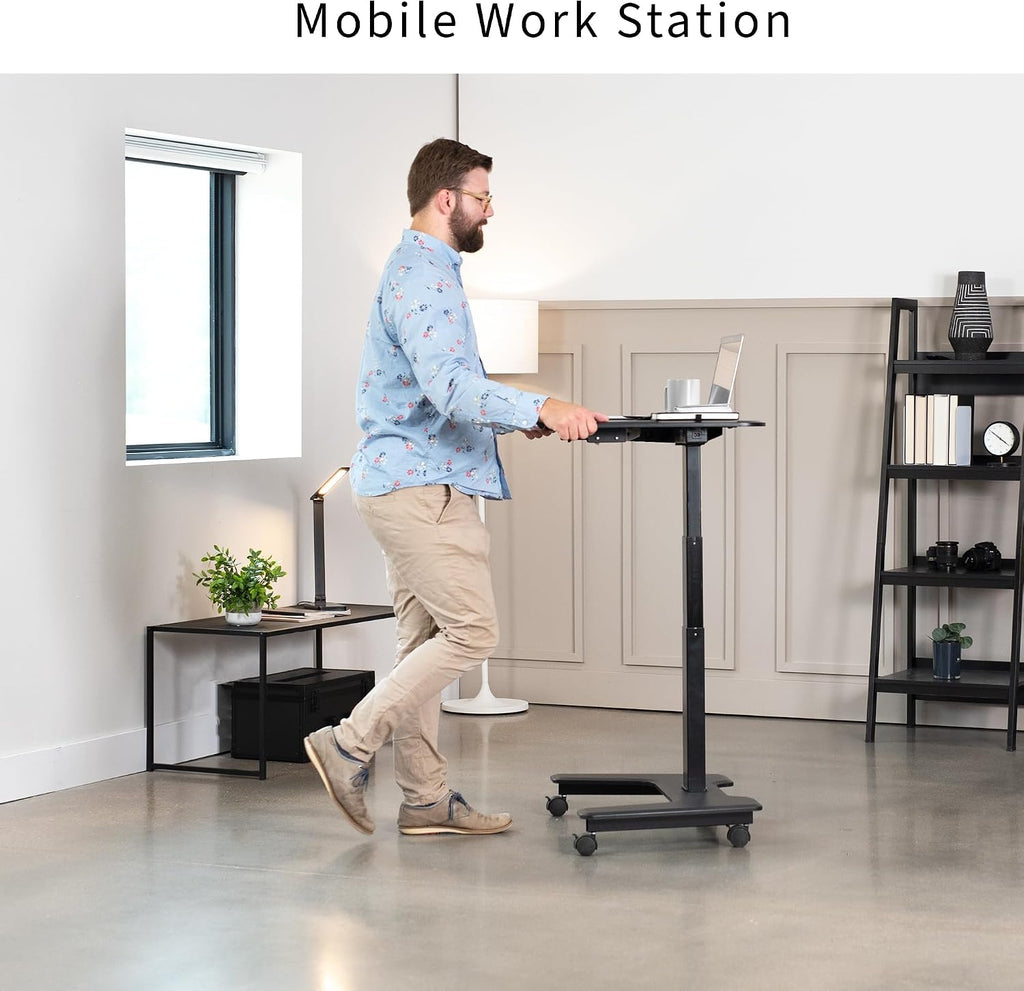 VIVO Black Electric Mobile Height Adjustable 36 inch Dual Platform Standing Desk with Wheels, Rolling Small Space Table, Sit Stand Workstation, DESK-V111VT