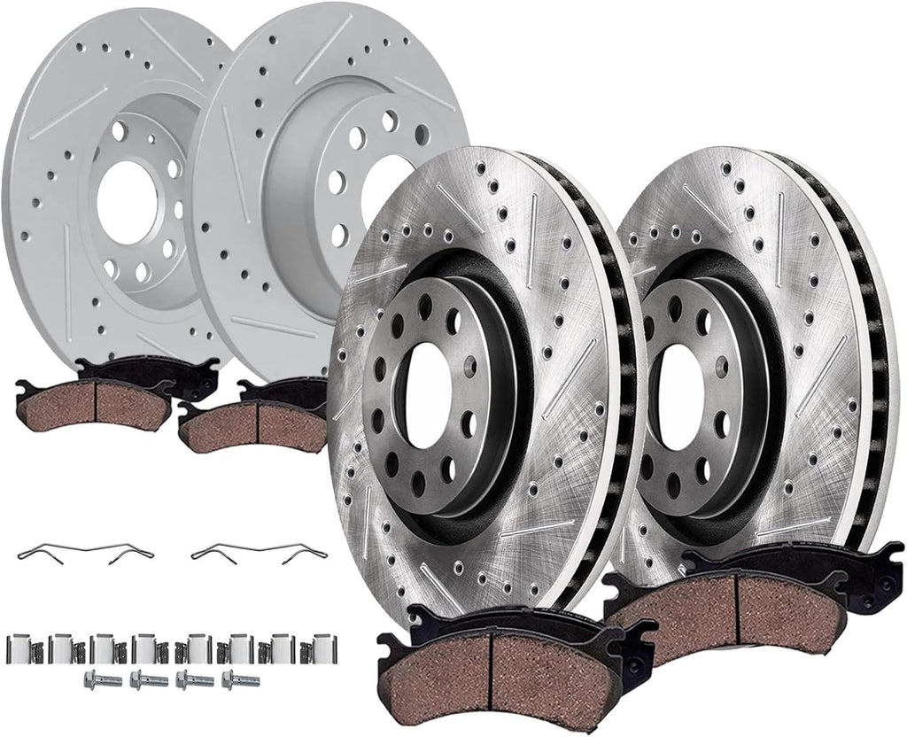 Detroit Axle - 8pc Brake Kit for 2011 2012 2013 Audi A3 [Base] 11.34' inch Front and 11.10' inch Rear Drilled and Slotted Disc Brake Rotors Ceramic Brakes Pads with Hardware Replacement