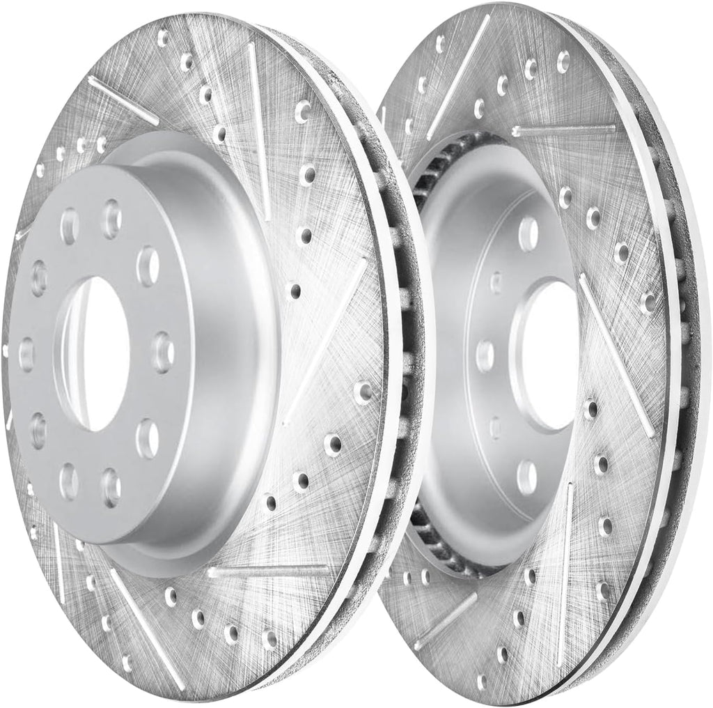 Detroit Axle - Front Brake Kit for Jeep 2018-2023 Wrangler, 12.99' inch Drilled and Slotted Disc Brakes Rotors Ceramic Brake Pads with Hardware 2019 2020 2021 2022 Replacement