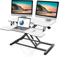 FITUEYES Height Adjustable Standing Desk 32' Wide Sit to Stand Converter Stand Up Desk Tabletop Workstation for Laptops Dual Monitor Riser White SD308003WW