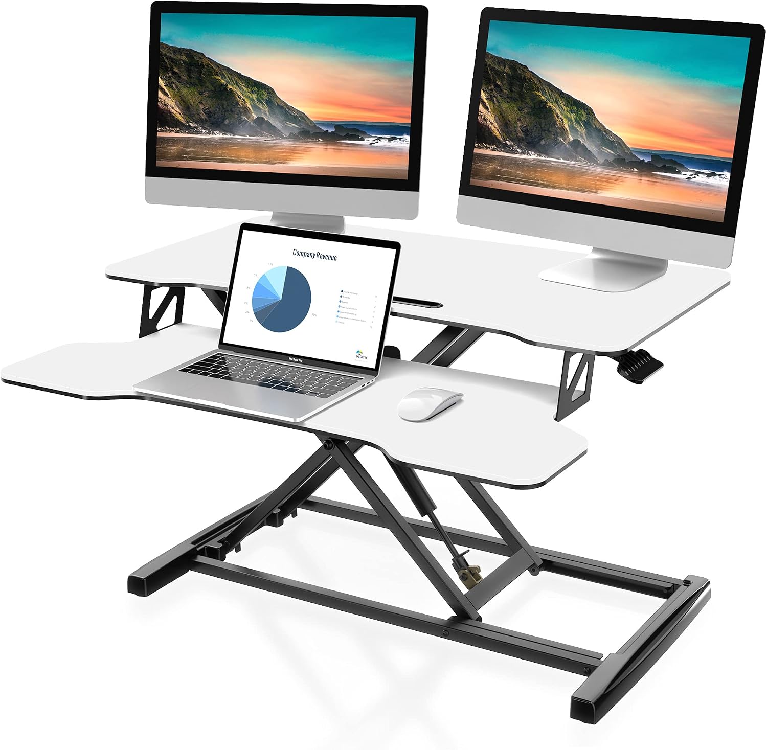 FITUEYES Height Adjustable Standing Desk 32' Wide Sit to Stand Converter Stand Up Desk Tabletop Workstation for Laptops Dual Monitor Riser White SD308003WW
