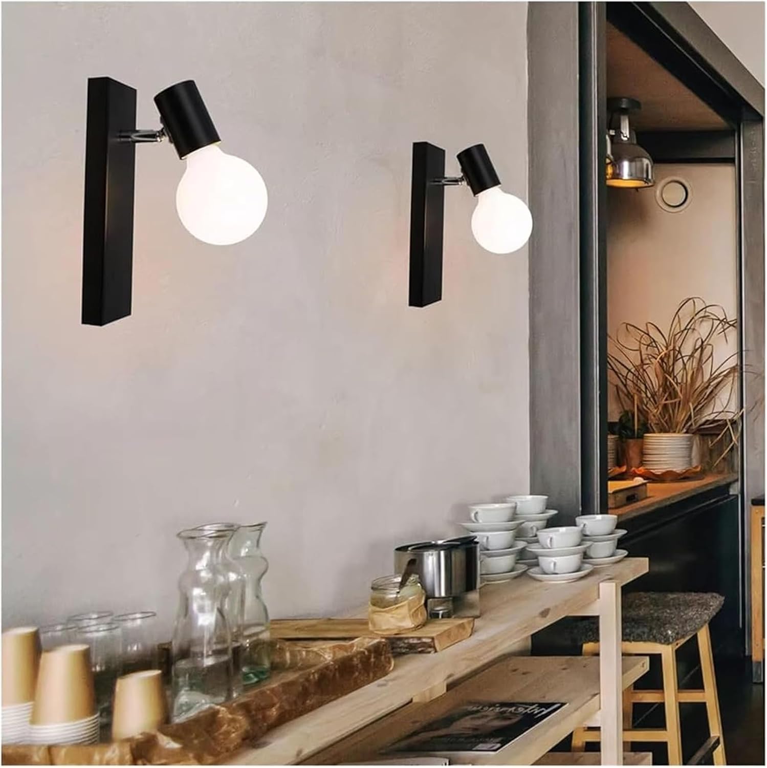 Wall Light Fixtures Nordic Wrought Iron Wall Lamps Retro Bedside Wall Sconces Vintage Indoor for Bedroom Living Room Home Decor Decorative Interior Lighting(Black)