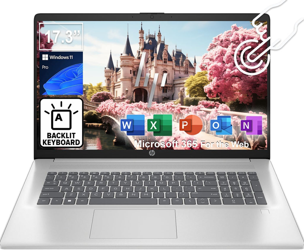 HP 17.3' Touchscreen Laptop with Lifetime Office 365 for the Web | Backlit Keyboard, Fingerprint Reader | Intel 13th Gen Core i5 CPU (10 Cores, 4.6GHz) | 16GB RAM, 1TB SSD | WiFi 6, Bluetooth 5.3