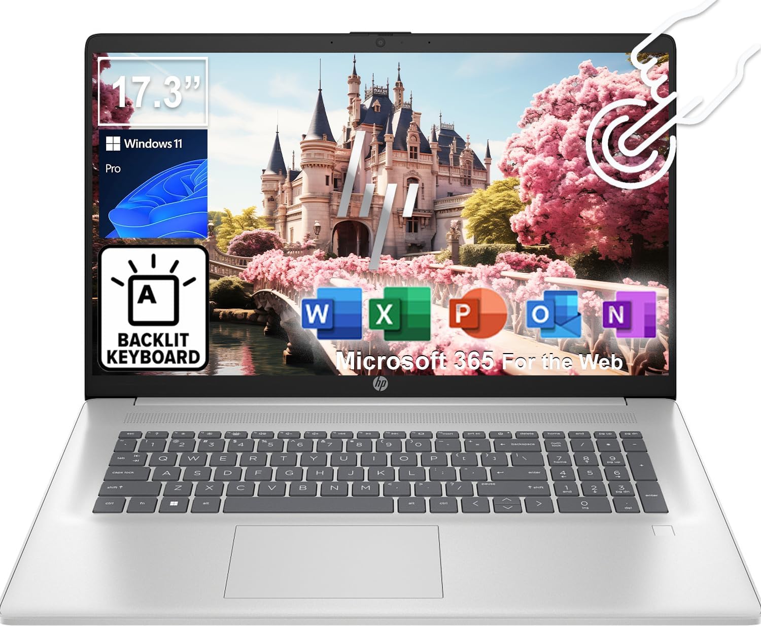 HP 17.3' Touchscreen Laptop with Lifetime Office 365 for the Web | Backlit Keyboard, Fingerprint Reader | Intel 13th Gen Core i5 CPU (10 Cores, 4.6GHz) | 16GB RAM, 1TB SSD | WiFi 6, Bluetooth 5.3
