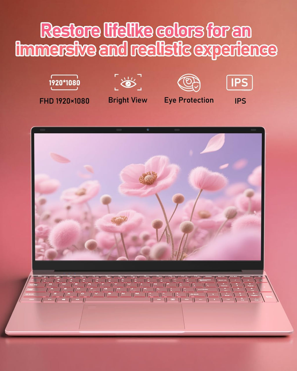 Molegar 15.6' Rose Gold Laptop with Backlit Keyboard and Fingerprint Reader,16GB RAM 512GB NVMe SSD,Webcam,WiFi 5,BT 4.2,HDMI,USB,Cheap Laptops Computer for Work School Home Office Professional Use