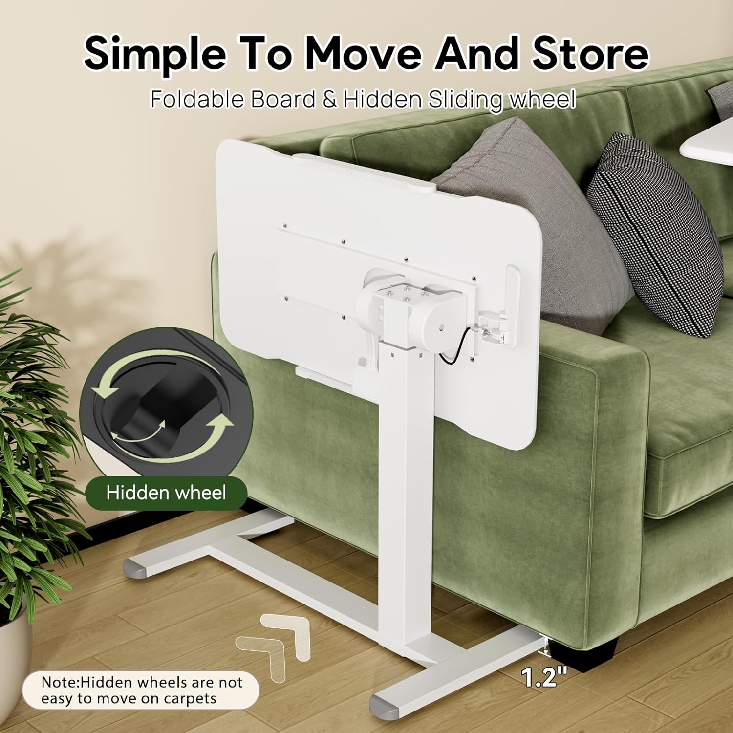 Gibbon Mounts 32inch Rolling Laptop Desk, 180° Tiltable Mobile Standing Desk Height Adjustable, Overbed Bedside Table, Portable Computer Desk with Lockable Wheels, Foldable Cart for Home Office, White