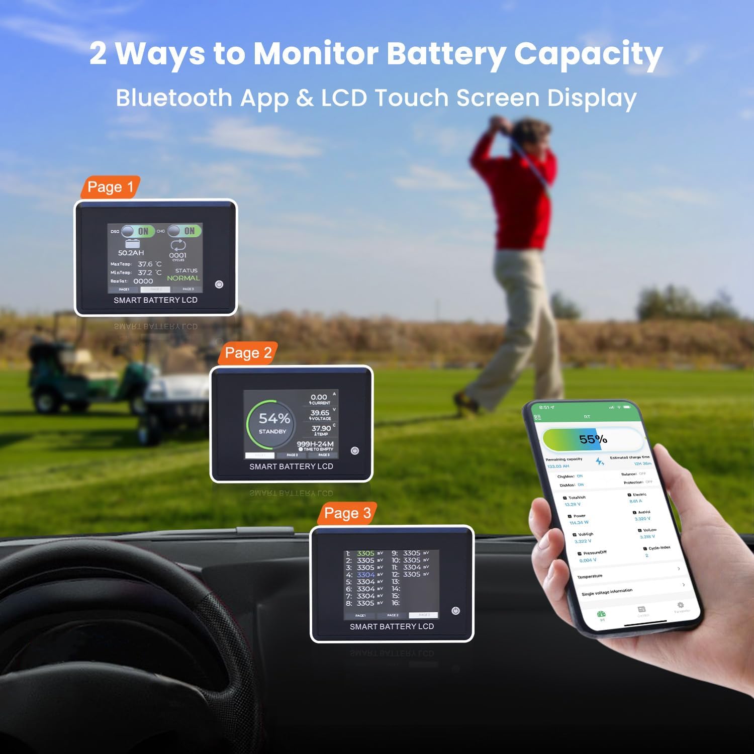 CHINS 36V 102Ah Lithium Golf Cart Battery, Built-in Smart 200A BMS, 36V Lithium Battery 4000+ Cycles Rechargeable, 36V LiFePO4 Battery Perfect for Golf Cart