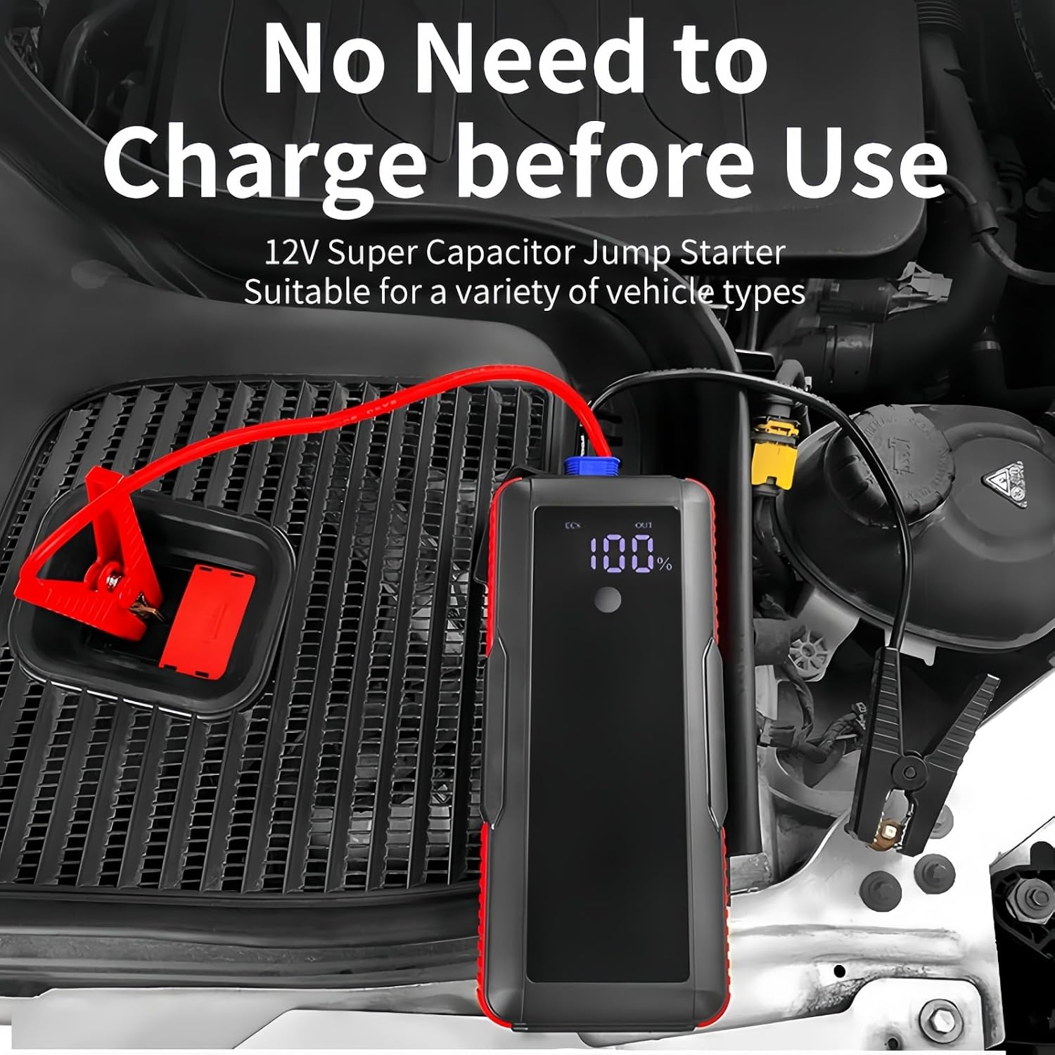 12V Super Capacitor Jump Starter, Batteryless Portable Jump Box, Jumper Cables for for 6.0 Gas & 4.0 Diesel Cars, No Pre-Charge with Built-in Supercapacitor, Portable Emergency Auto Starter