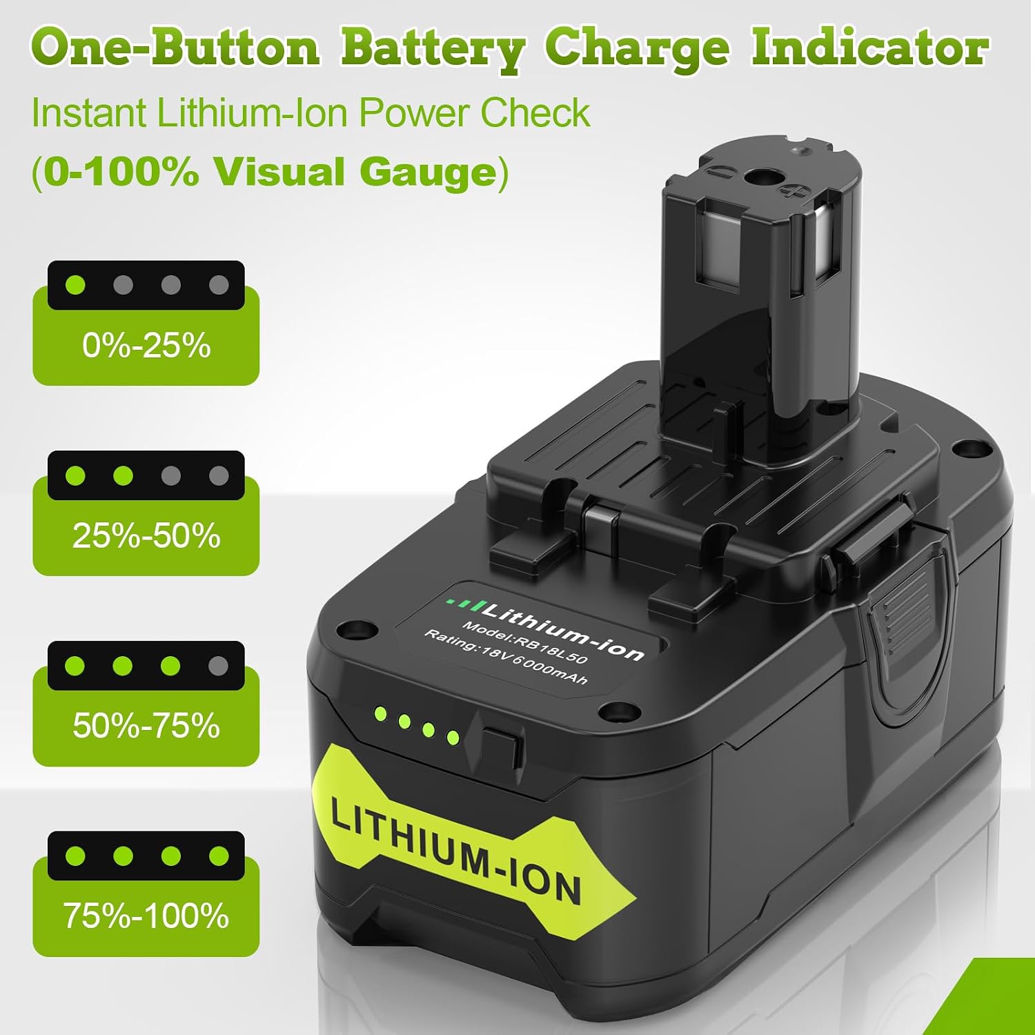 6 Pack 6.0Ah 18V Lithium Battery Compatible for Ryobi RB18L50 P108 P102 P104 High Capacity Cordless Tool Batteries with LED Indicato