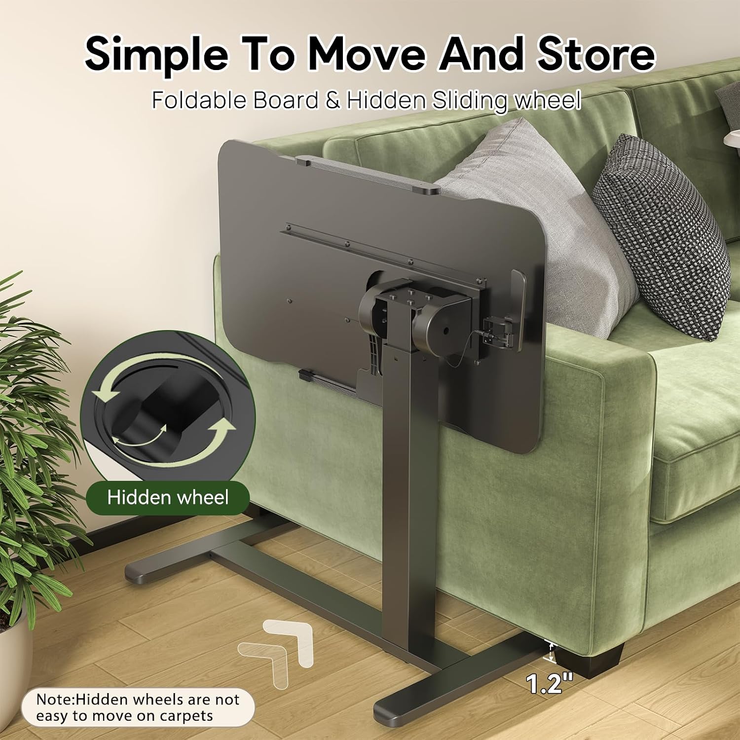Gibbon Mounts 32inch Rolling Laptop Desk, Mobile Standing Desk Height Adjustable, 180° Tiltable Overbed Bedside Table, Portable Computer Desk with Lockable Wheels, Foldable Laptop Cart, Black