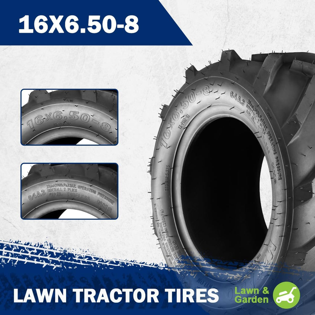 MaxAuto Ag Tractor Tires 16x6.50-8 & 23x10.50-12 Lawn Mower Agriculture Farm Tire, Super Lug 6-Ply Tubeless Tire,16x6.5-8 Front & 23x10.5-12 Rear Garden Golf Riding Turf Tires, 4 Pack in 2 Packages