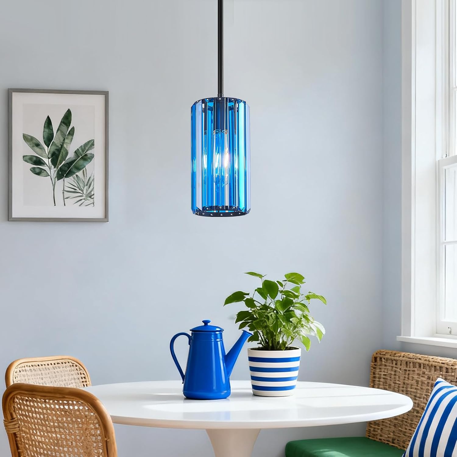Modern Crystal Pendant Light Mini Dark Blue Chandeliers Adjustable Pendant Lights Fixture for Kitchen Island Dinning Room Corridor Bedroom(Dark Blue 3-Pack