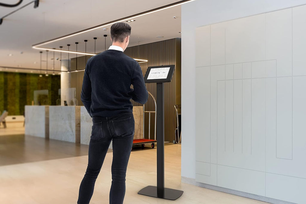Thin Floor Stand - CTA Tall Standing 360 Degree Kiosk Display Tablet Holder - Charger Access & Lock for iPad mini A17 Pro & 1/2/3/4/5/6 - Samsung Tab A 8″