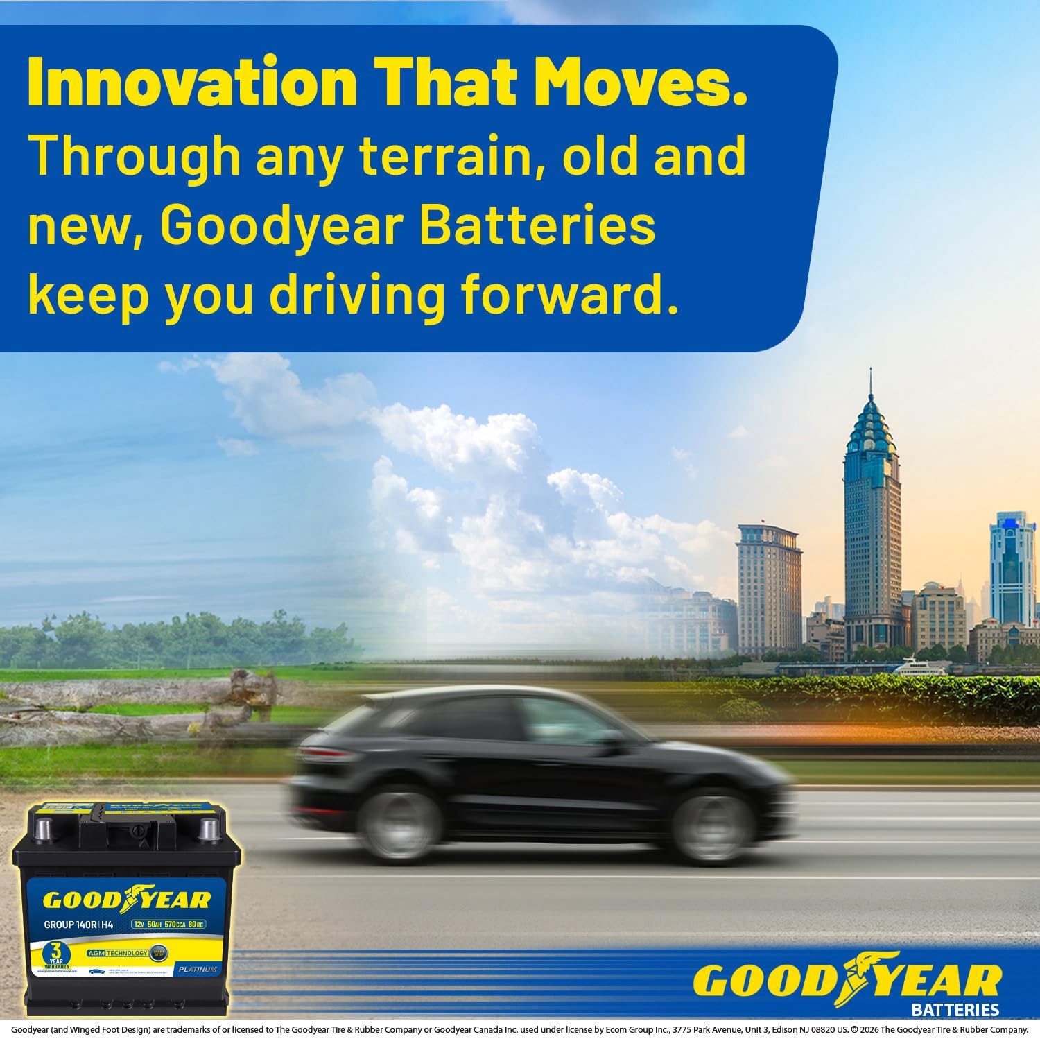 Goodyear 140R-H4-AGM BCI Group Size 140R 12V 50 AH, 80RC, 570 CCA Platinum series Rechargeable AGM Maintenance Free Automotive Battery