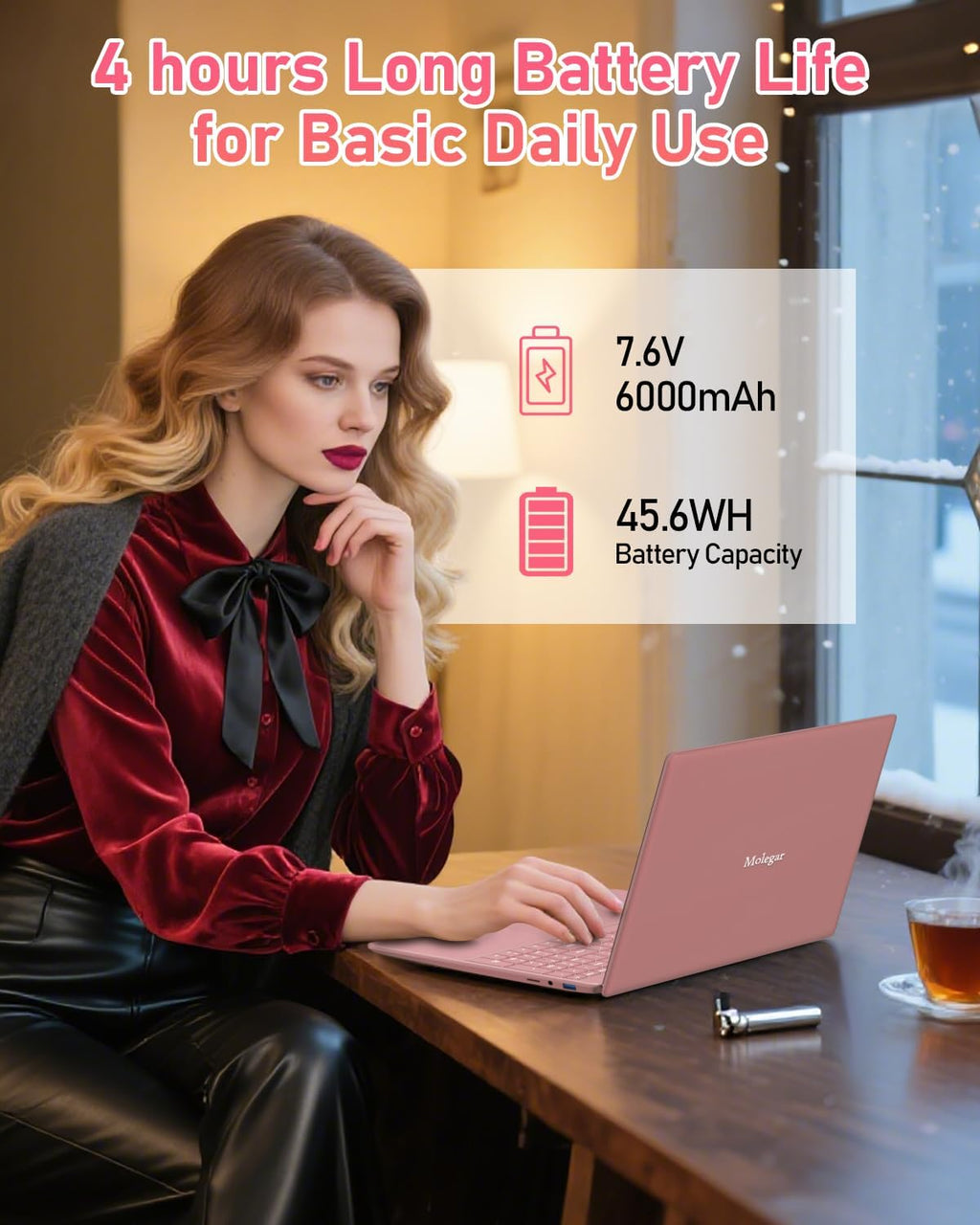 Molegar 15.6' Rose Gold Laptop with Backlit Keyboard and Fingerprint Reader,16GB RAM 512GB NVMe SSD,Webcam,WiFi 5,BT 4.2,HDMI,USB,Cheap Laptops Computer for Work School Home Office Professional Use