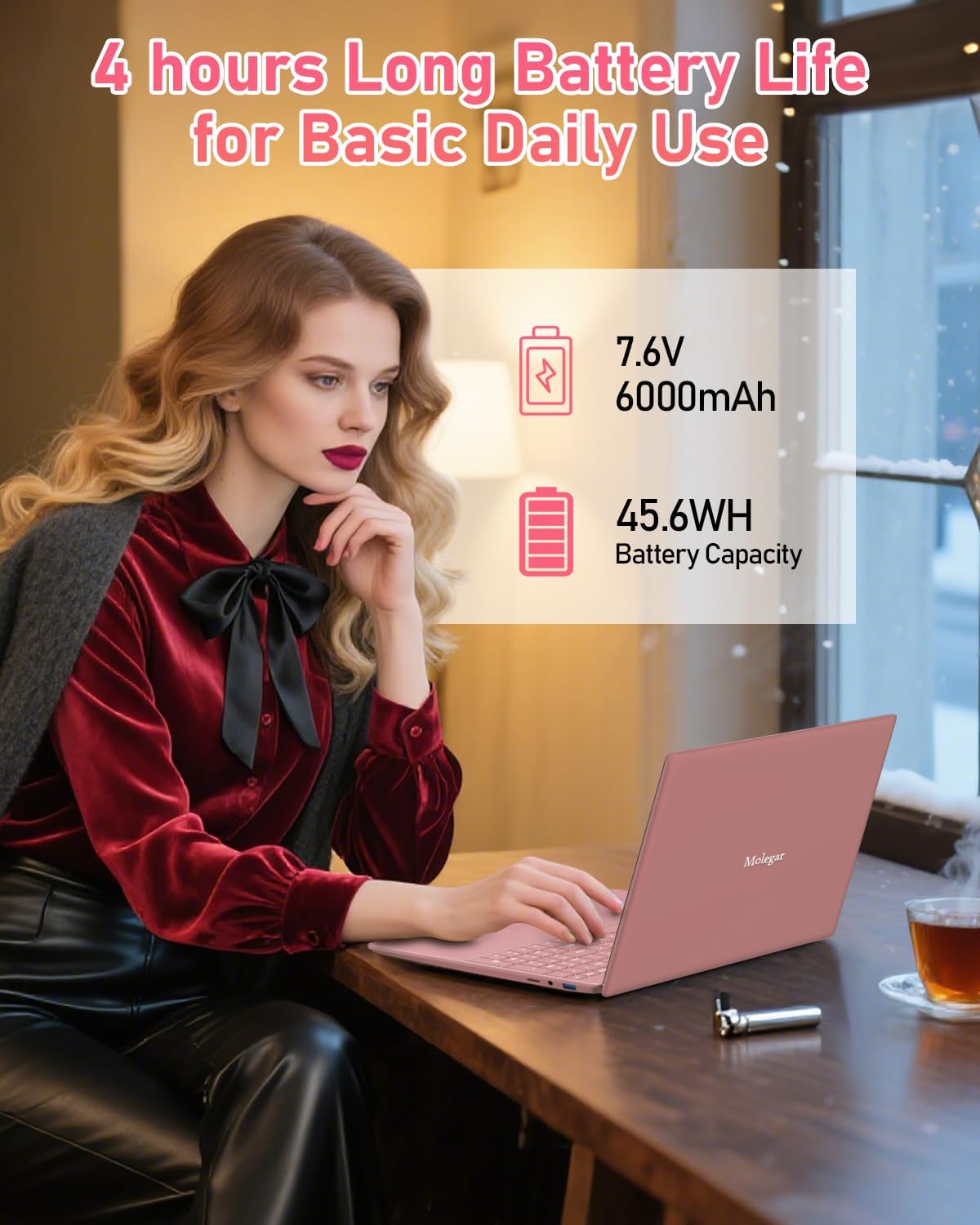 Molegar 15.6' Rose Gold Laptop with Backlit Keyboard and Fingerprint Reader,16GB RAM 512GB NVMe SSD,Webcam,WiFi 5,BT 4.2,HDMI,USB,Cheap Laptops Computer for Work School Home Office Professional Use