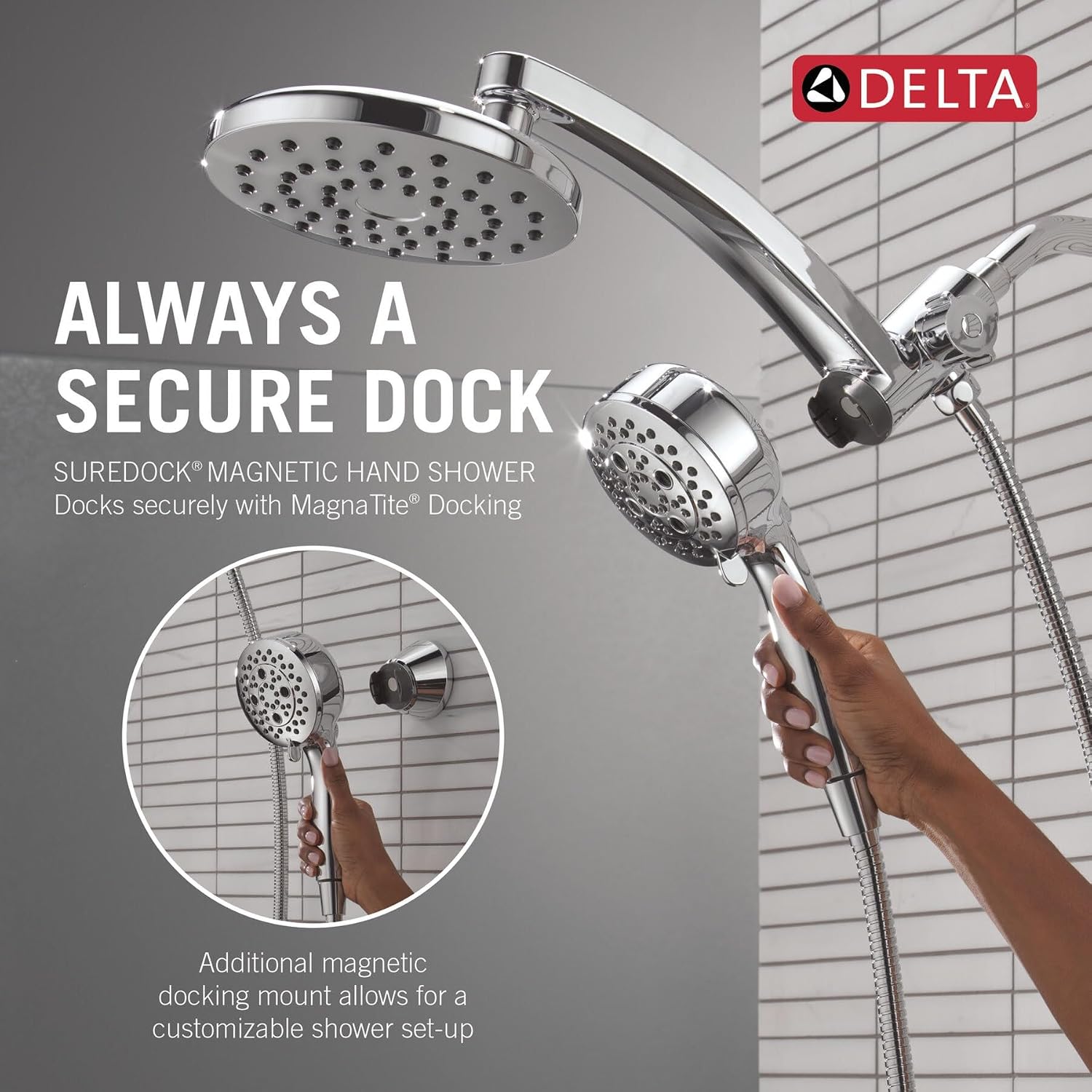 Delta 7-Setting PivotPro 3-in-1 Combination Shower Head with ProClean Spray, Brushed Gold Round Shower Head Rainfall with Handheld Spray, 1.75 GPM, Lumicoat Champagne Bronze 58600-CZ-PR